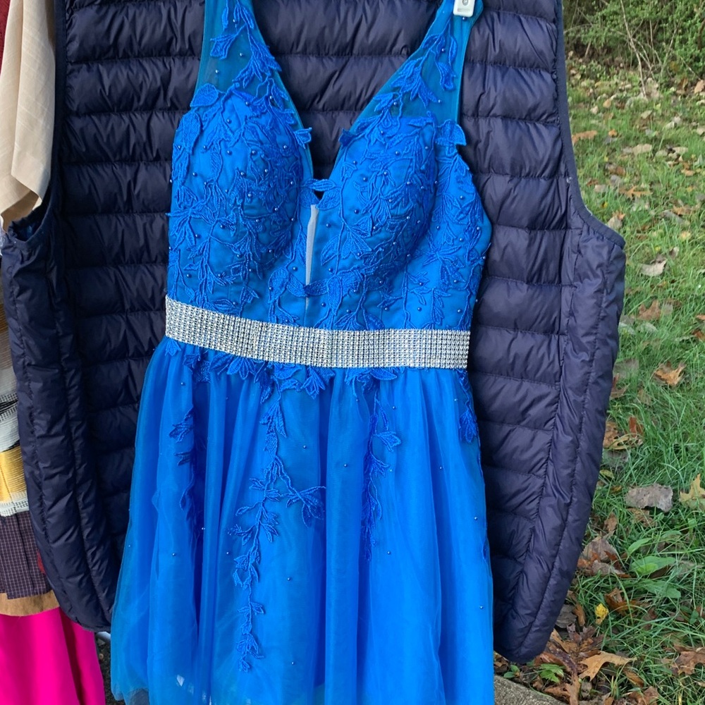 Amazon Blue Prom Dress with Silver Accents